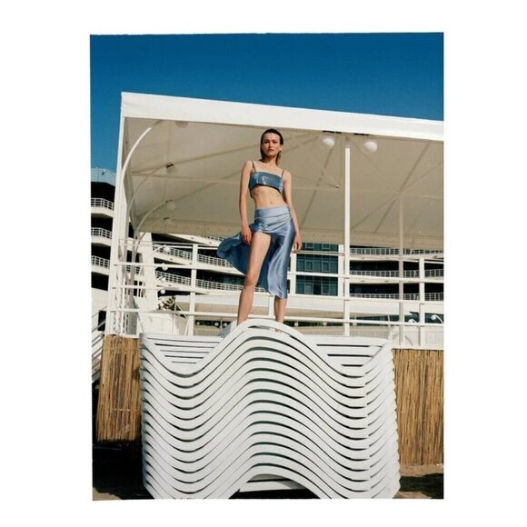 Nue Studio Charlotte Top iin Sky Blue Medium New Womens Cropped Crystal Tank - Picture 14 of 16